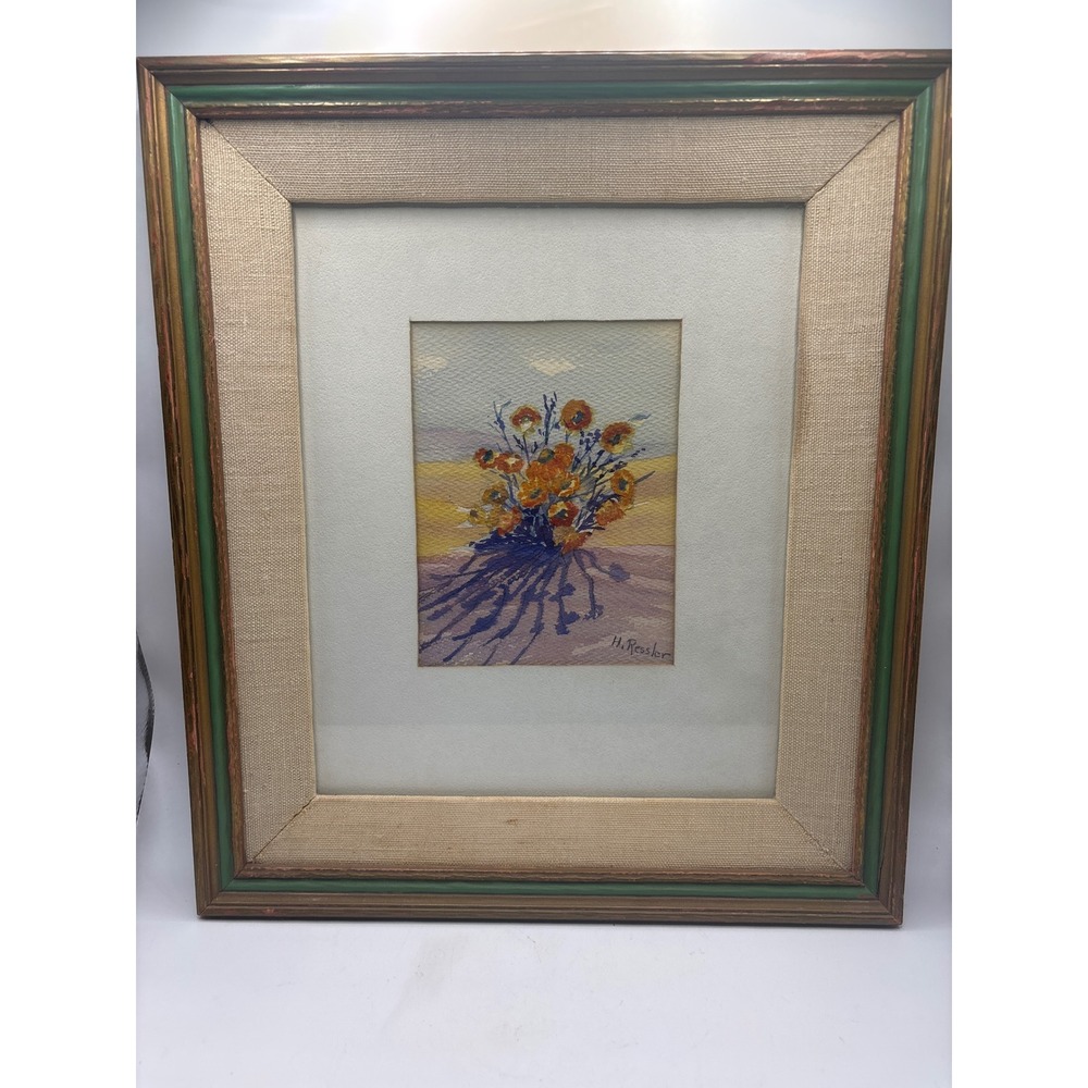 H Ressler Signed Original Watercolor Painting Floral Flowers Framed Art Vintage